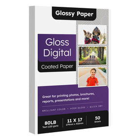 11x17 Double Sided C2S Glossy Paper for Full Color Laser Printing - 80lb Text (32lb Bond) - Acid Free, Gloss Coated - 50 Sheets