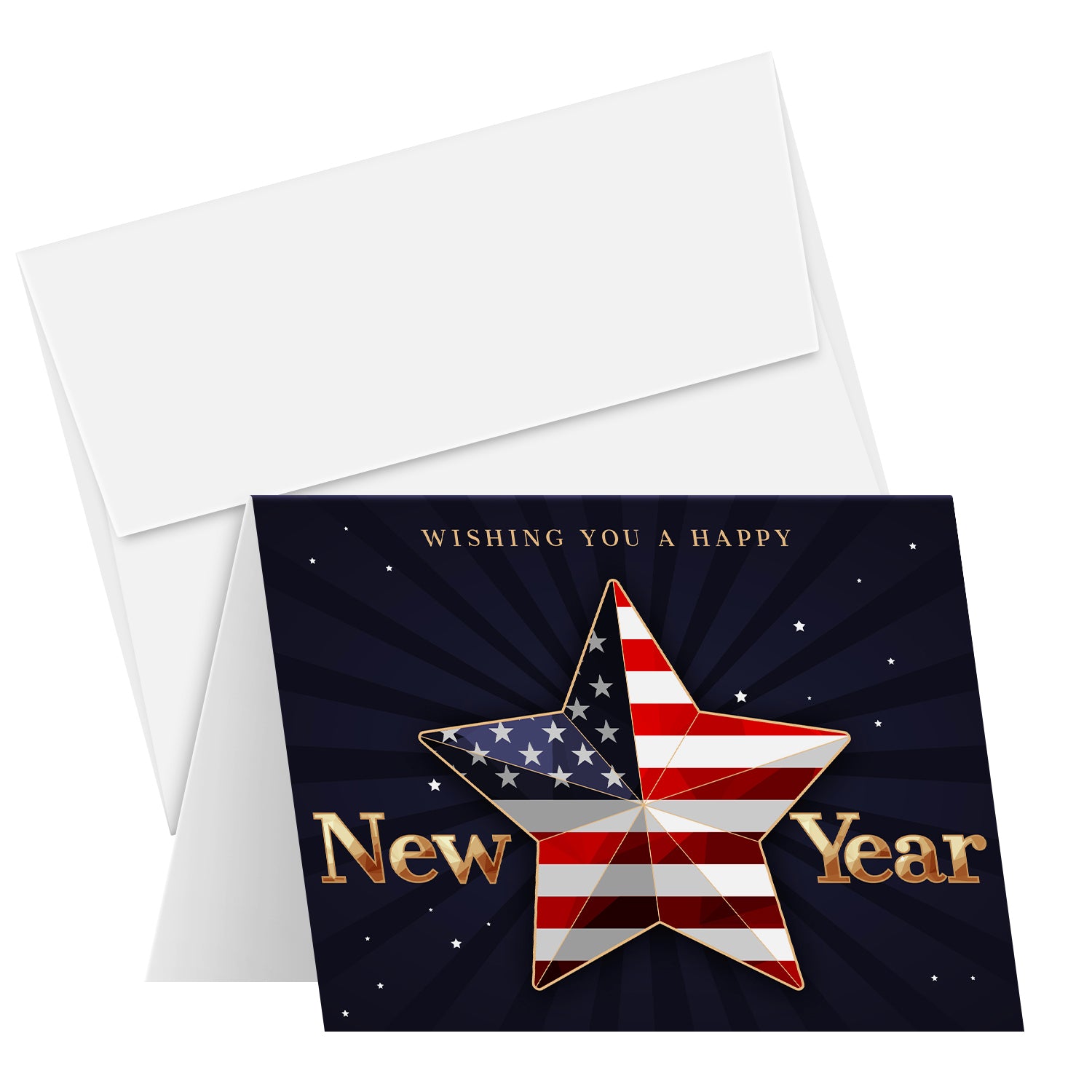 2023 ¡Feliz Año Nuevo América! – Tarjetas de felicitación y sobres plegables American Xmas (interior en blanco)