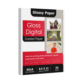 8.5x11 Double Sided C2S Glossy Paper for Full Color Laser Printing - 80lb Text (32lb Bond) - Acid Free, Gloss Coated - 50 Sheets