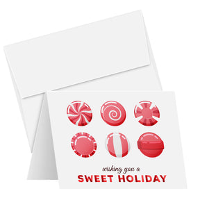 2025 Wishing You A Sweet Holiday! Greeting Cards and Envelopes – Christmas Candies – 4.25 x 5.5" – 25 per Pack