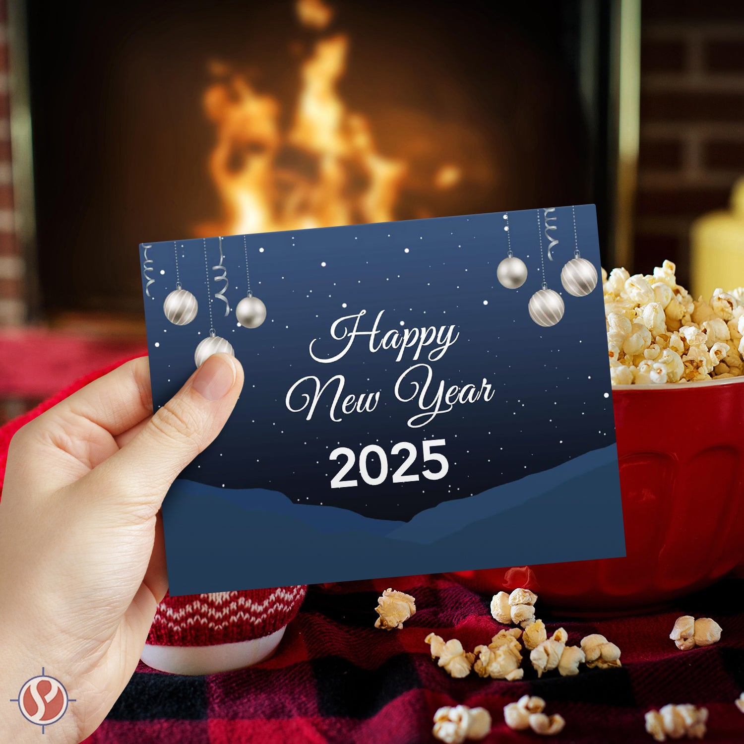 2025 Happy New Year – Blue Holiday Greetings 25 Cards and 25 Envelopes per Pack - 5 x 7" Inches When Folded