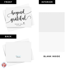 Beyond Grateful Thank You So Very Much Greeting Cards, Blank White Interior | A2 | 10 per Pack