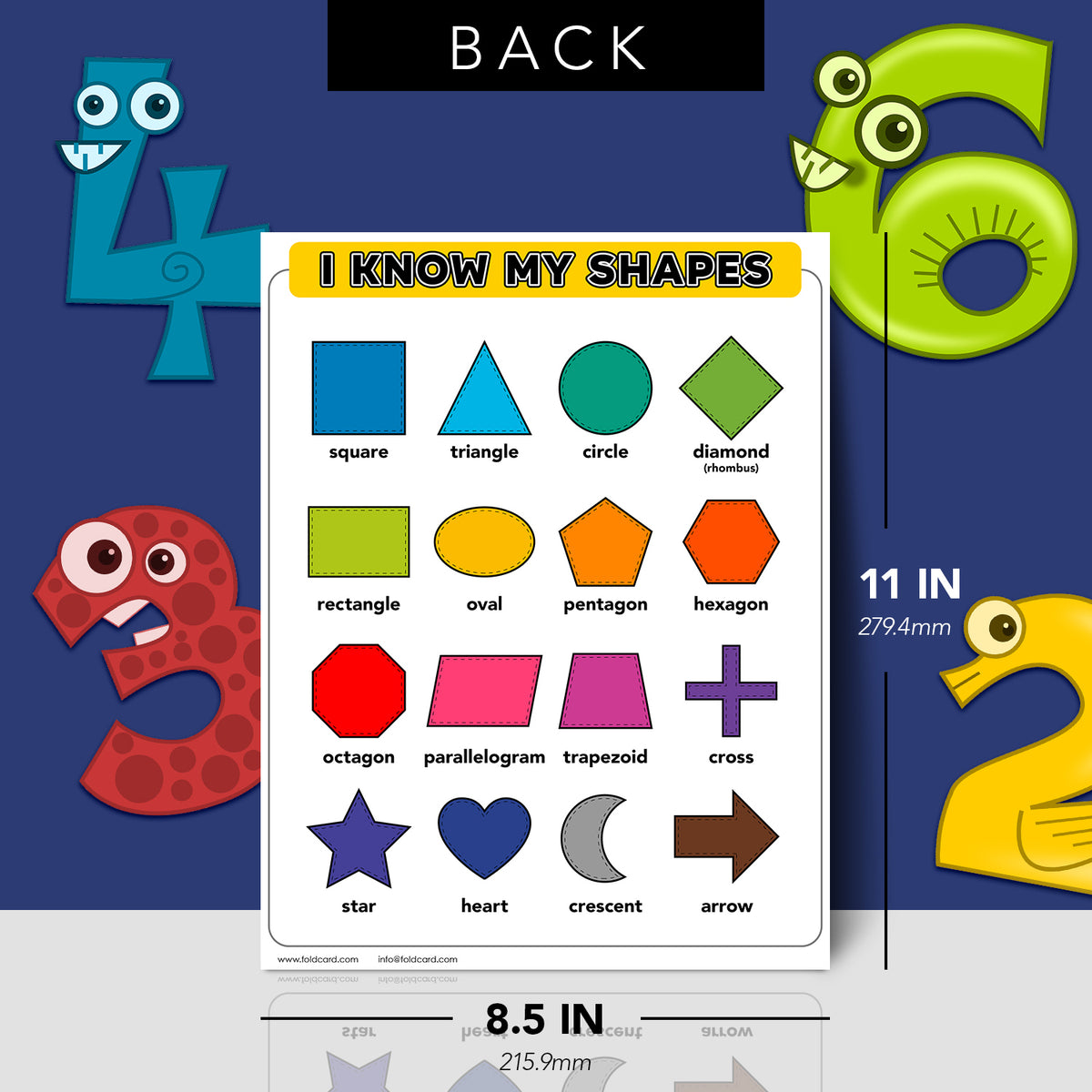 Numbers 1-100 Chart and Shapes Chart | Educational Visual Learning Aid | 8.5" x 11" | 5 Pack