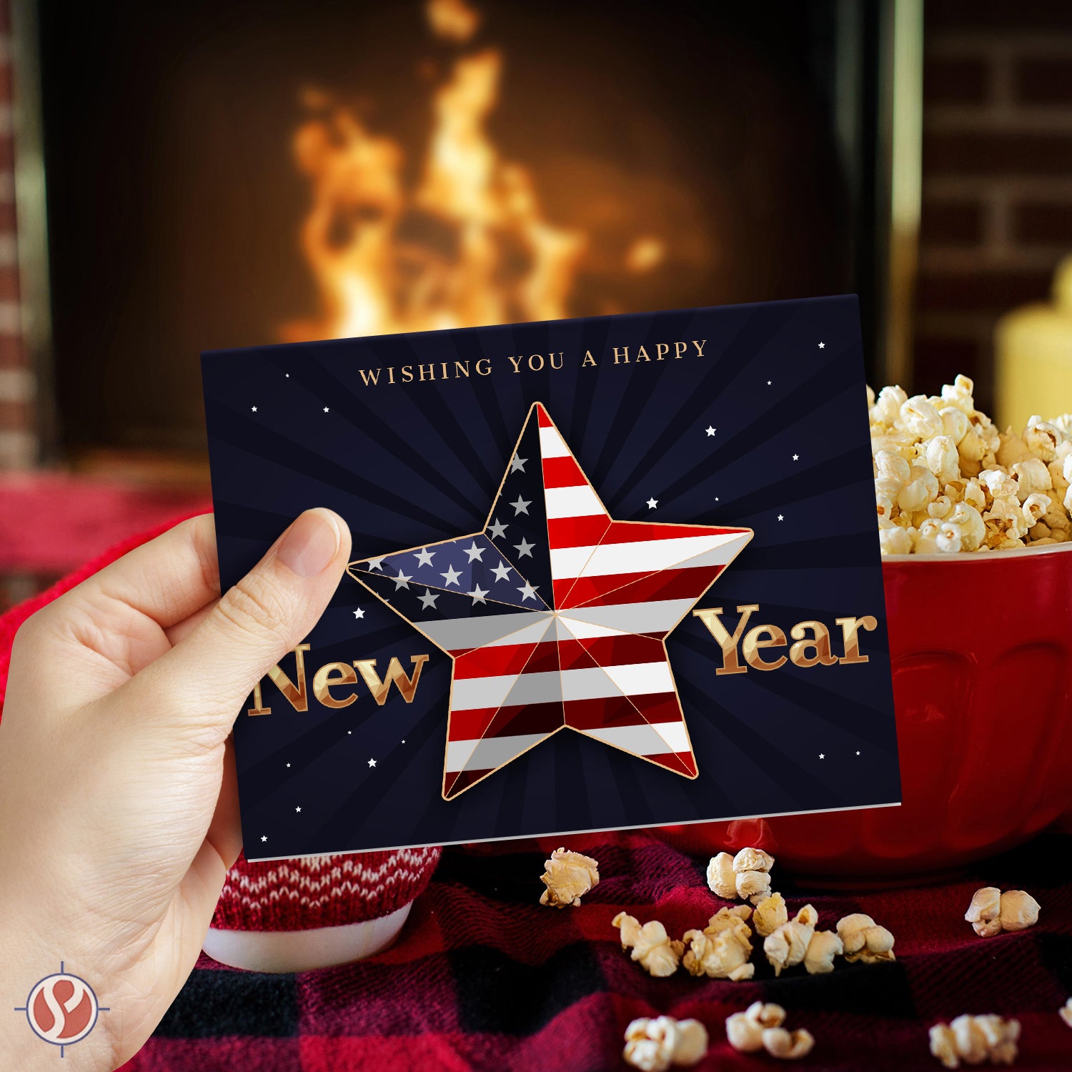 2023 ¡Feliz Año Nuevo América! – Tarjetas de felicitación y sobres plegables American Xmas (interior en blanco)