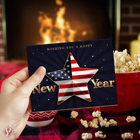 2023 ¡Feliz Año Nuevo América! – Tarjetas de felicitación y sobres plegables American Xmas (interior en blanco)