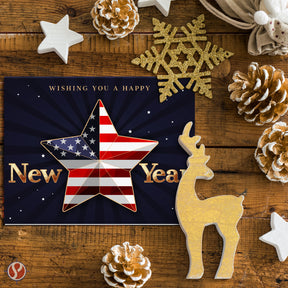 2023 ¡Feliz Año Nuevo América! – Tarjetas de felicitación y sobres plegables American Xmas (interior en blanco)