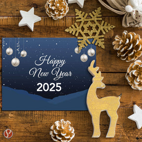 2025 Happy New Year – Blue Holiday Greetings 25 Cards and 25 Envelopes per Pack - 5 x 7" Inches When Folded