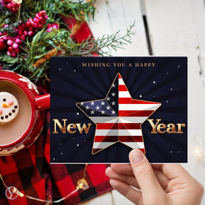 2023 ¡Feliz Año Nuevo América! – Tarjetas de felicitación y sobres plegables American Xmas (interior en blanco)