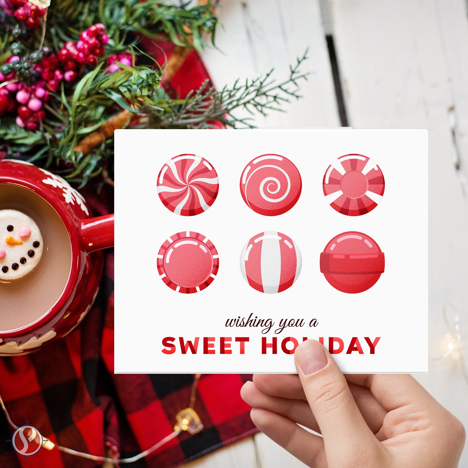 2025 Wishing You A Sweet Holiday! Greeting Cards and Envelopes – Christmas Candies – 4.25 x 5.5" – 25 per Pack