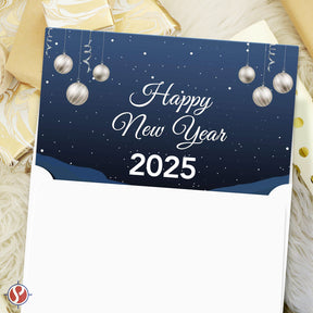 2025 Happy New Year – Blue Holiday Greetings 25 Cards and 25 Envelopes per Pack - 5 x 7" Inches When Folded