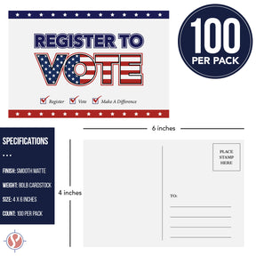 Register to Vote – Blank Patriotic Voting Post Cards for USA Election Campaign - Bulk Set of 100 Postcards