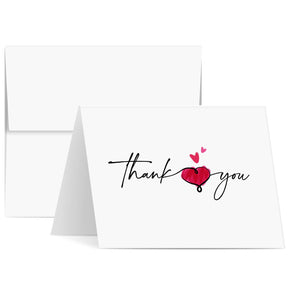 Valentine's Day Thank You Greeting Cards - Premium Quality with Artistic Heart Design - 10 Cards and 10 Envelopes per Pack