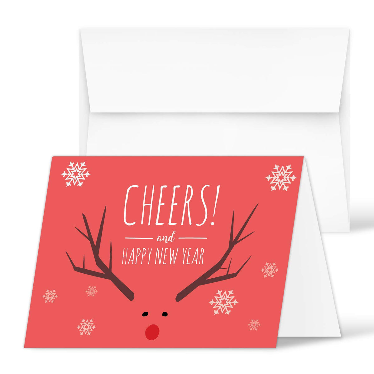 2025 Happy New Year, 10 Cards and 10 Envelopes per Pack - 4.25 x 5.5" (Red Cheers)