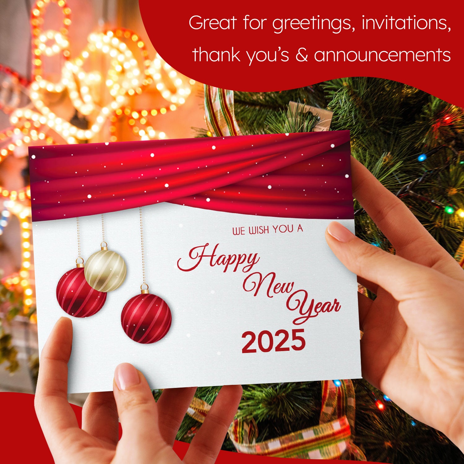 2025 Happy New Year Cards & Envelopes 25 Half Fold Cards & A7 Envelopes | 5 x 7 Inches