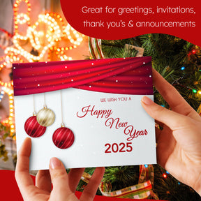 2025 Happy New Year Cards & Envelopes 25 Half Fold Cards & A7 Envelopes | 5 x 7 Inches