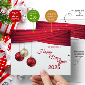 2025 Happy New Year Cards & Envelopes 25 Half Fold Cards & A7 Envelopes | 5 x 7 Inches