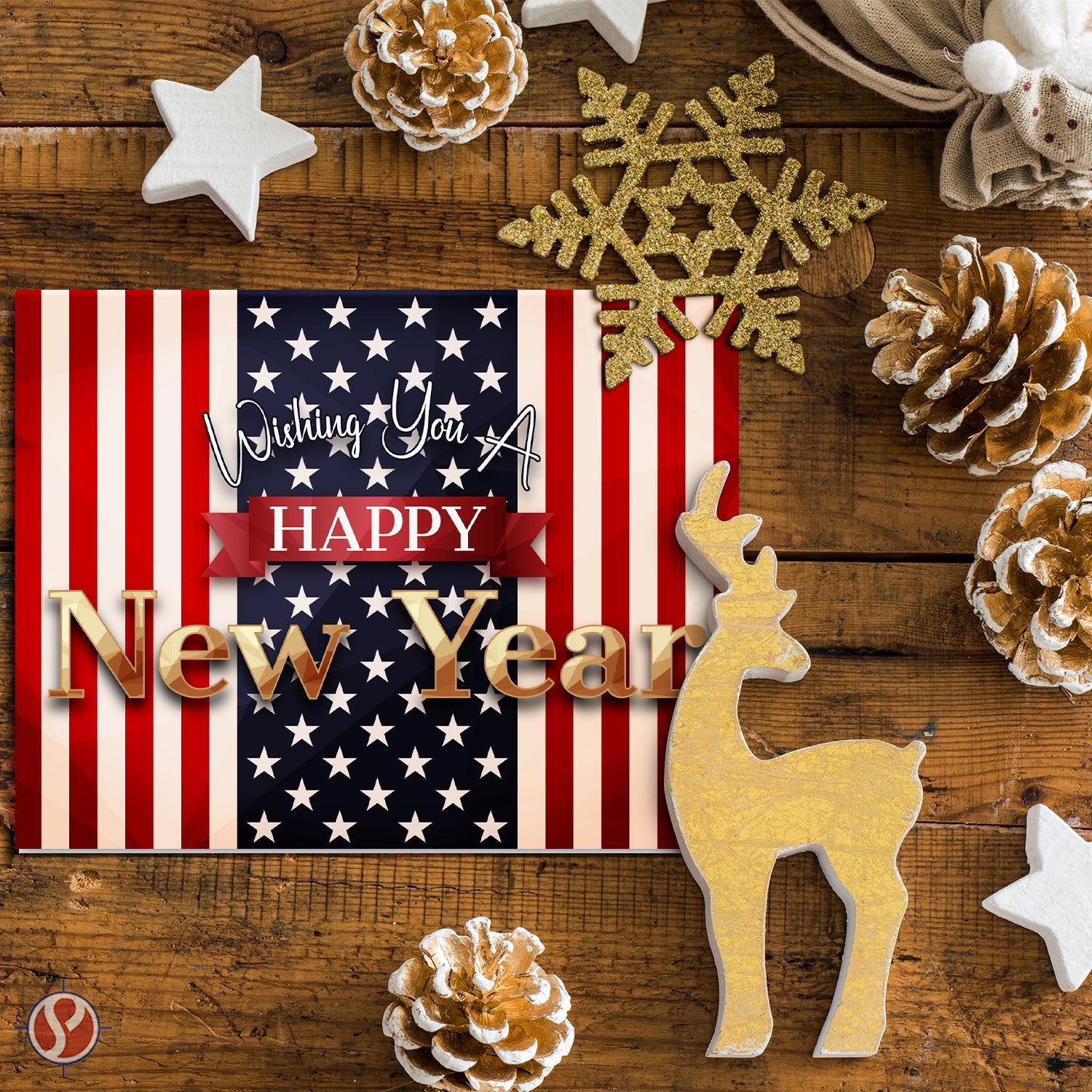 2025 Wishing You A Happy New Year Greeting Cards – American Flag - 4.25 x 5.5” - 25 Per Pack