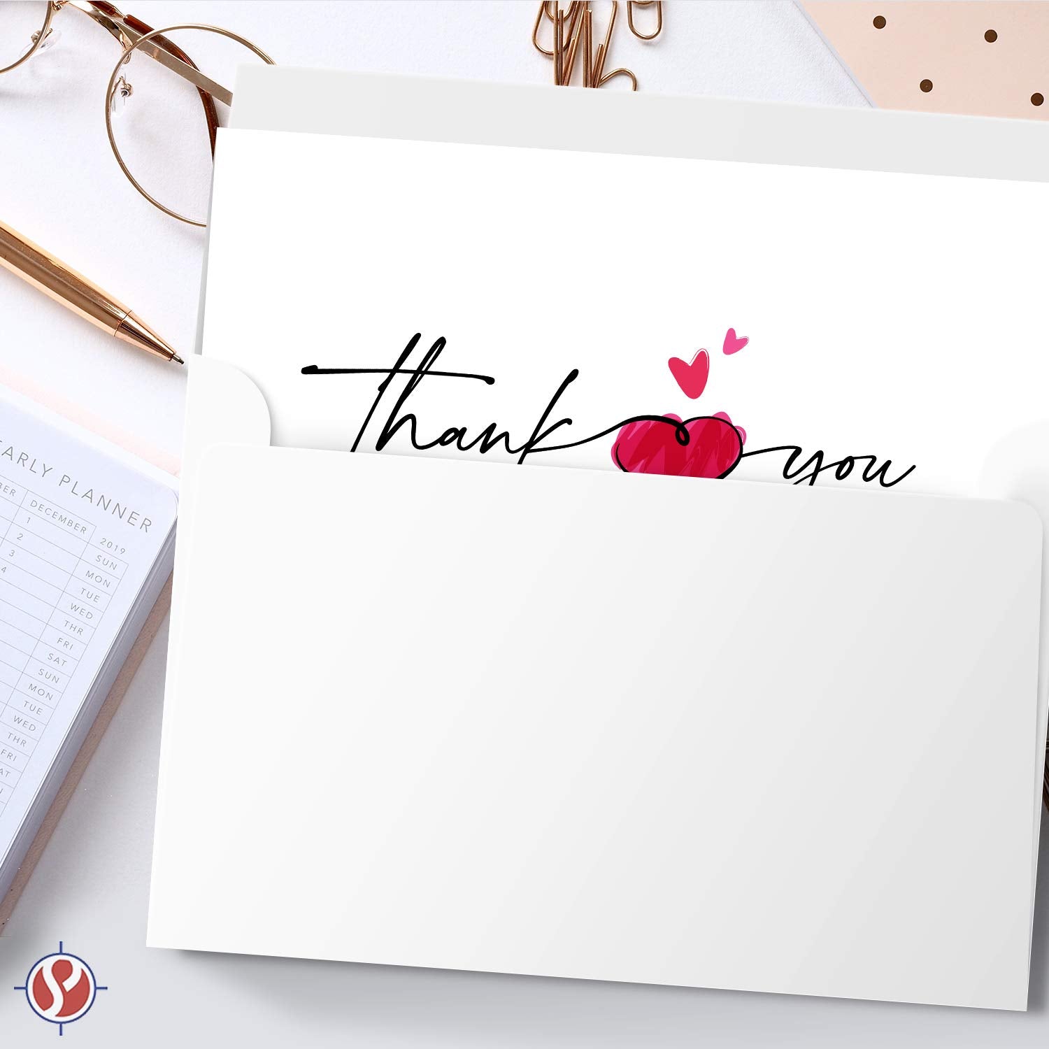 Valentine's Day Thank You Greeting Cards - Premium Quality with Artistic Heart Design - 10 Cards and 10 Envelopes per Pack