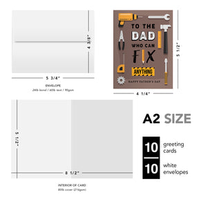 To the Dad Who Can Fix Anything, Happy Father's Day Greeting Cards and Envelopes for Dad, Stepdad | 4.25 x 5.5 | 10 per Pack