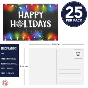 2025 Happy Holidays - Loving Sharing Giving Postcards for Christmas New Year's Greetings, Invitations - 4" x 6" - 25 per Pack