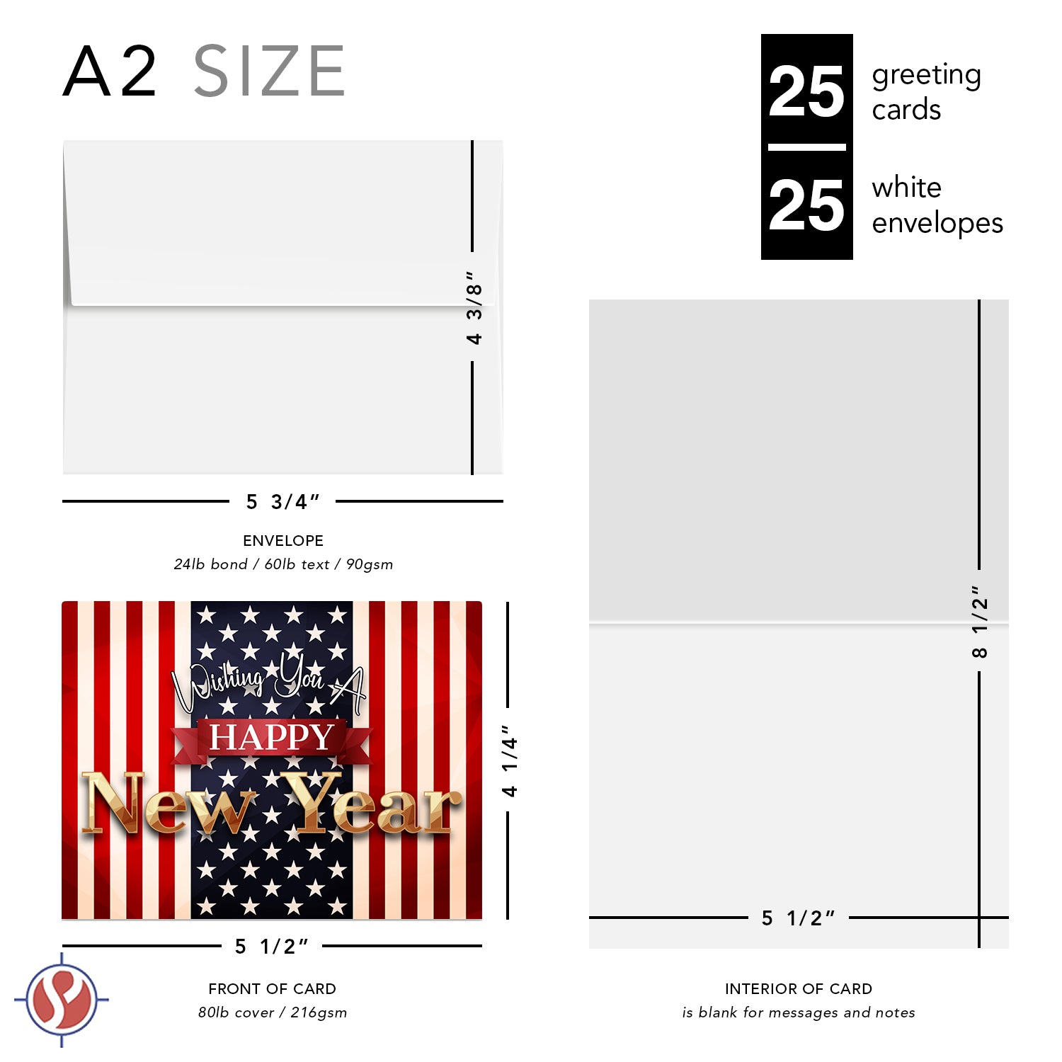 2023 Happy New Year - Bandera americana 4.25 x 5.5" - 25 por paquete