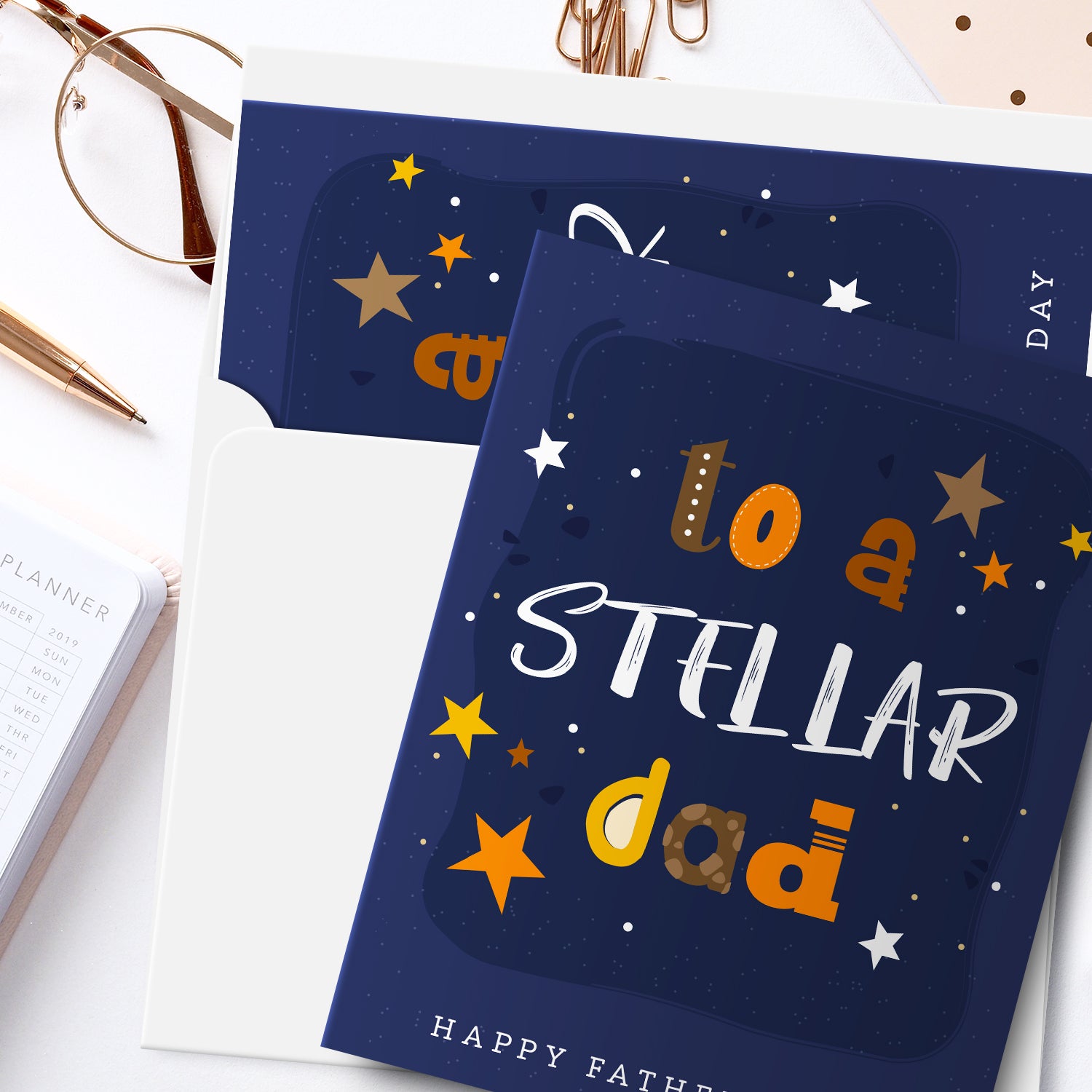 To A Stellar Dad, Happy Father's Day Greeting Cards and Envelopes for Dad, Stepdad | 4.25 x 5.5 | 10 per Pack