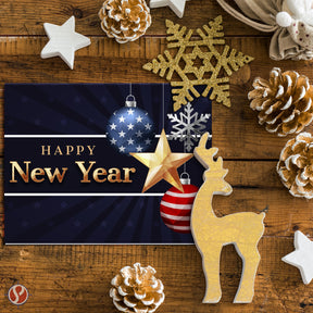 2025 Happy New Year – Blank American Patriotic Greeting Cards - 4.25 x 5.5" - 25 Per Pack