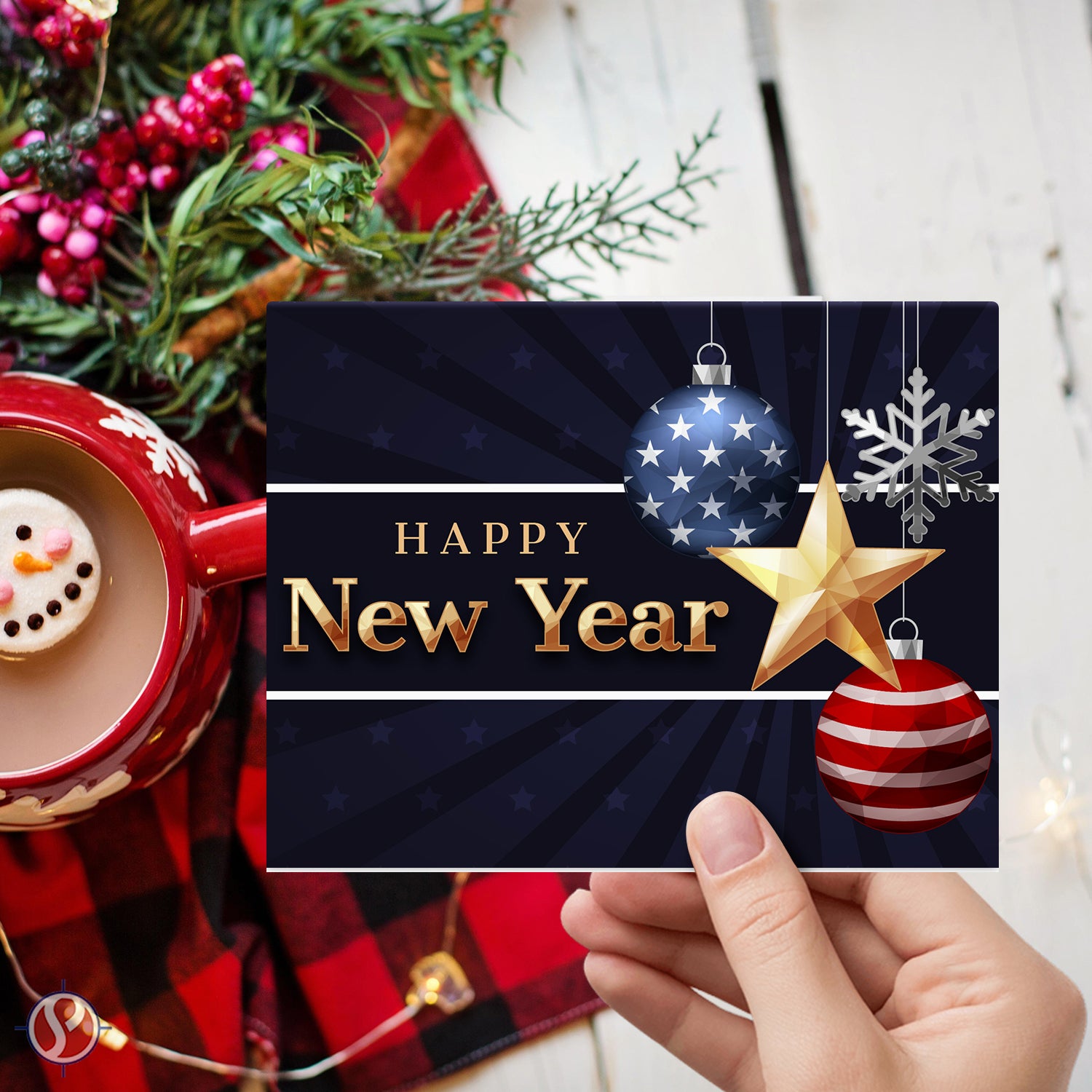 2025 Happy New Year – Blank American Patriotic Greeting Cards - 4.25 x 5.5" - 25 Per Pack