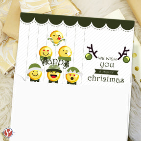 Greeting Cards & Envelopes Merry Christmas and Happy New Year, Green Tree Emoji - Set of 25