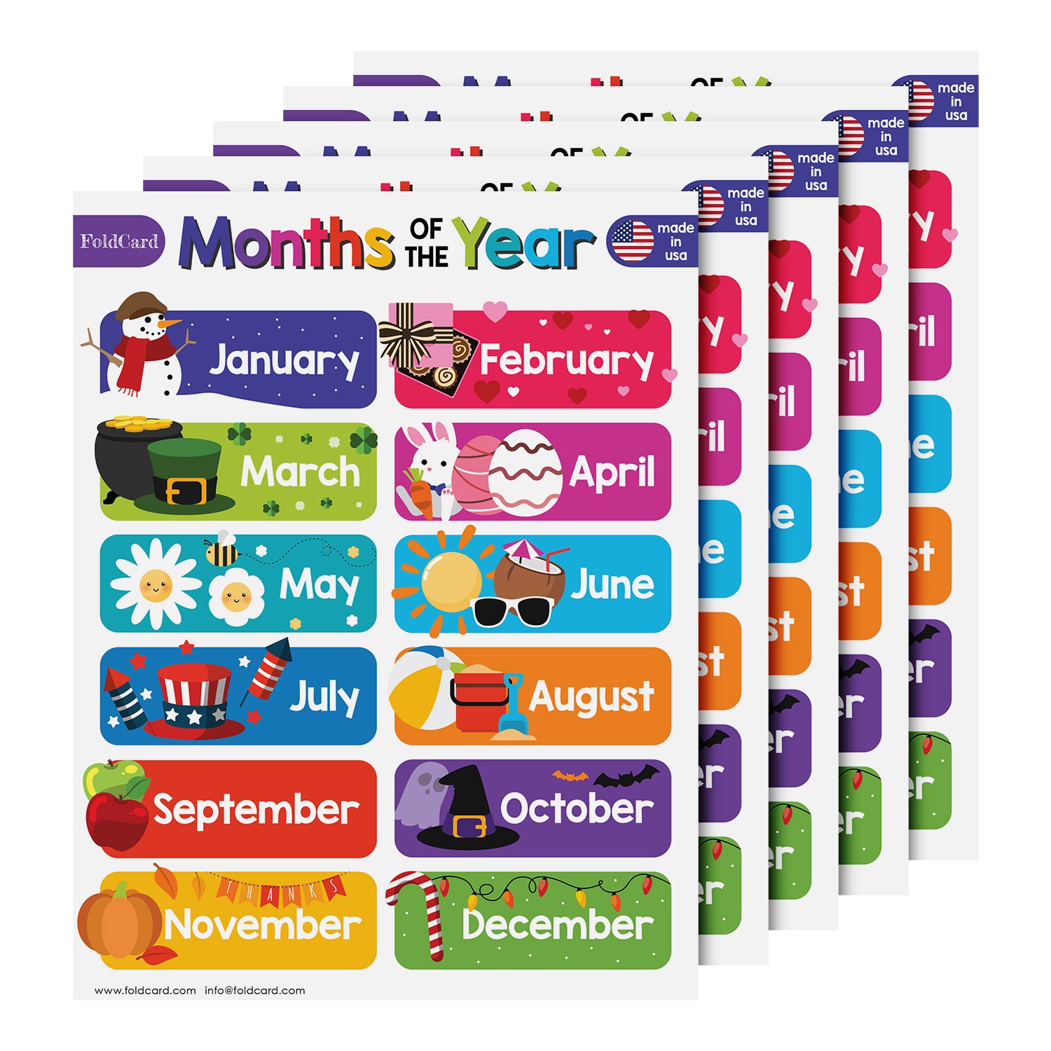 12 Months Chart for Kids | Colorful Educational Poster | 5-Pack