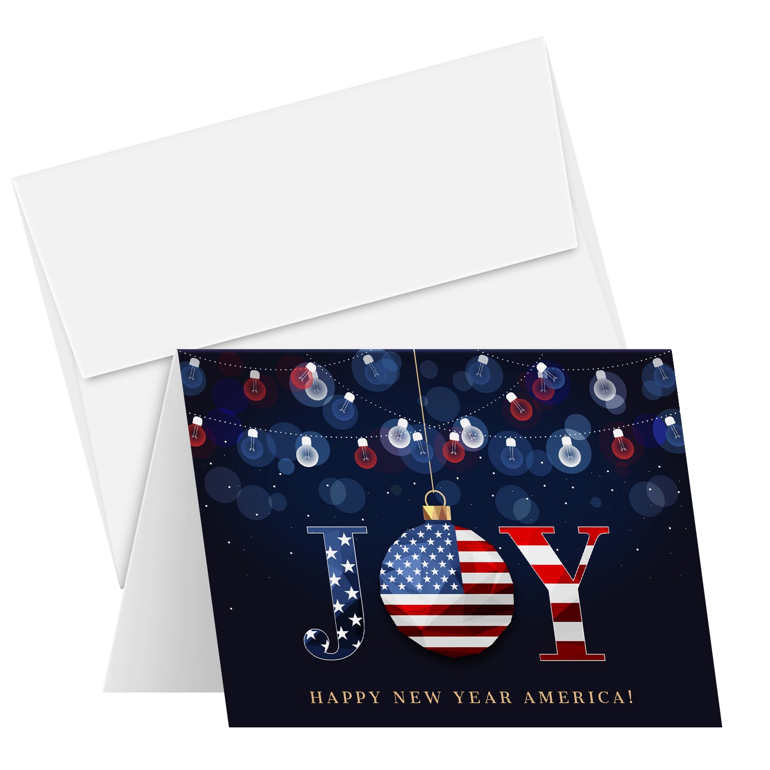 2025 JOY Happy New Year America! – Christmas Fold Over Greeting Cards & Envelopes (Blank Inside)