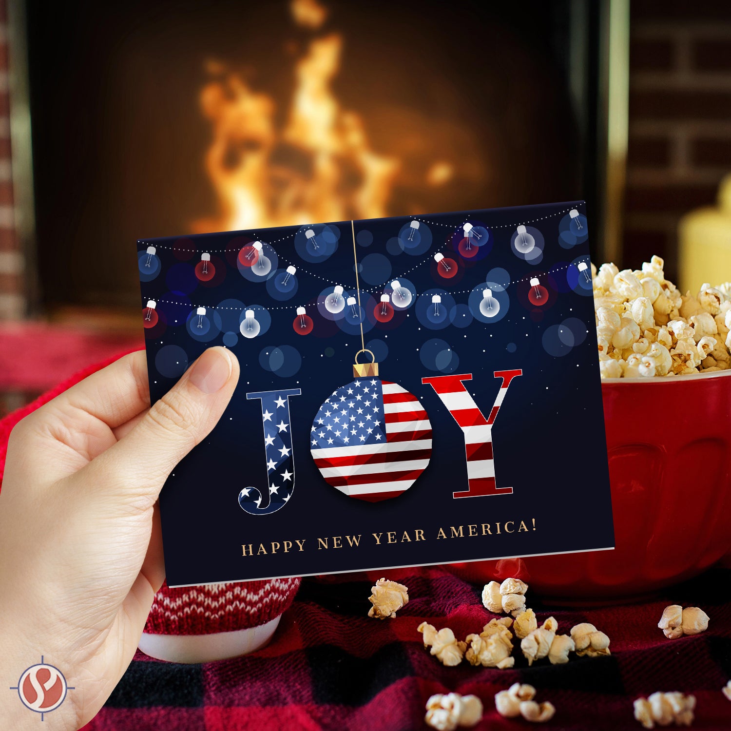 2025 JOY Happy New Year America! – Christmas Fold Over Greeting Cards & Envelopes (Blank Inside)