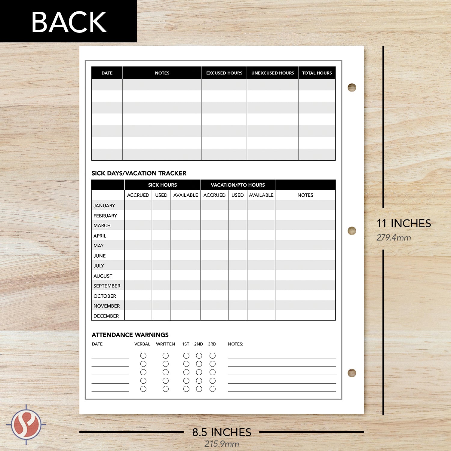 2025 Attendance Calendar Card Stock Paper – Great Employee Work Tracker | 3 Hole Punched | 8.5 x 11" | 25 per Pack