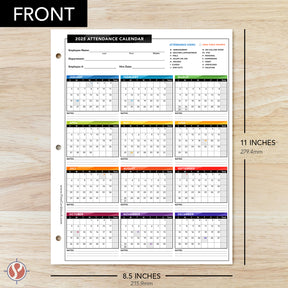 2025 Attendance Calendar Card Stock Paper – Great Employee Work Tracker | 3 Hole Punched | 8.5 x 11" | 25 per Pack