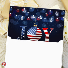 2025 JOY Happy New Year America! – Christmas Fold Over Greeting Cards & Envelopes (Blank Inside)