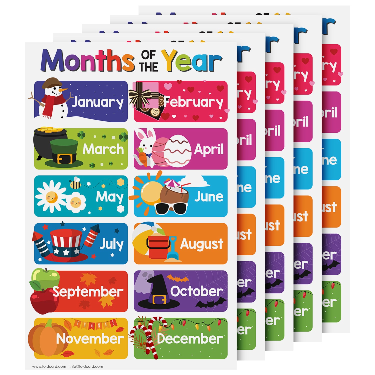 12 Months Chart for Kids | Colorful Educational Poster | 5-Pack