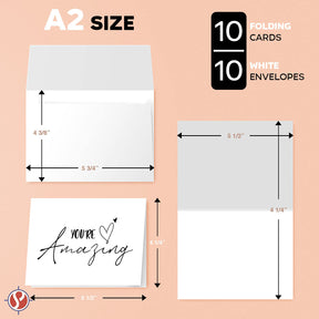 “You’re Amazing” Cards and Envelopes – Elegant Fold Over Greetings of Appreciation, Encouragement and Thanks for Friends and Family – Blank Inside | 4.25 x 5.5” | 10 per Pack